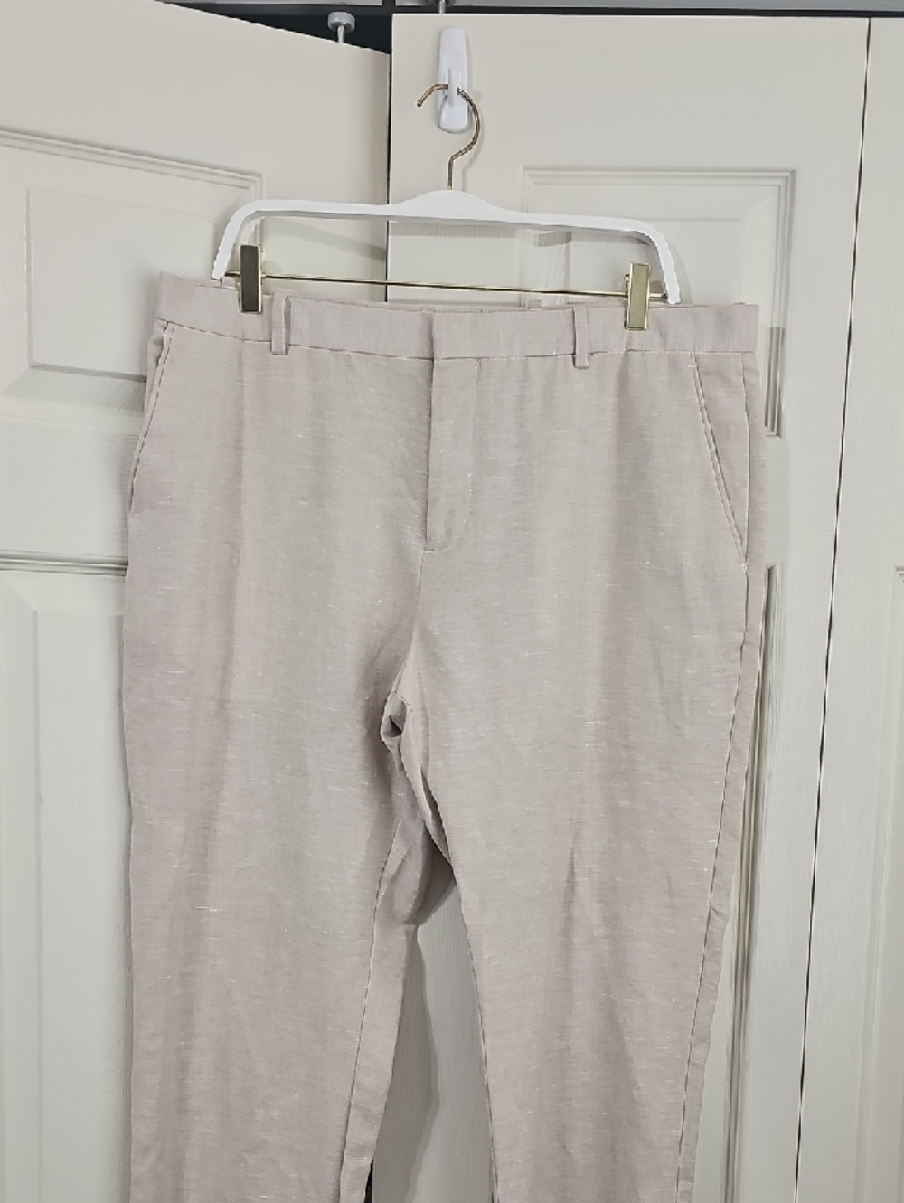 Perry Ellis Men's Slim Fit Linen-Blend Dress Pants, Light Beige 36x30.  #0212